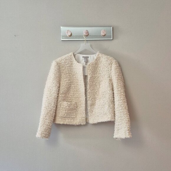 NWT H&M cream beige textured weave glitter thread short jacket, L - Picture 7 of 8